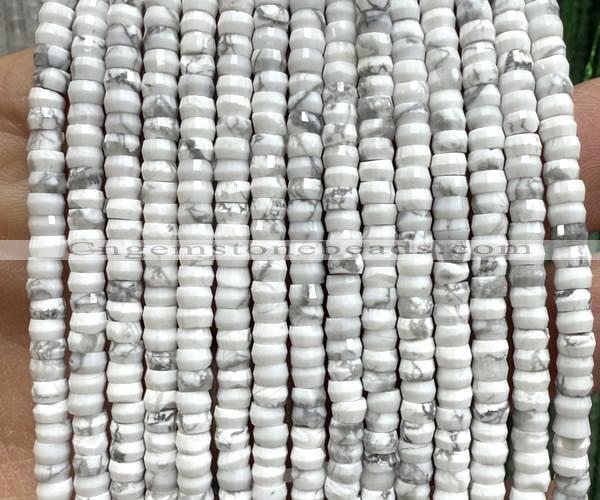 CRB6612 15 inches 2*4mm faceted heishi white howlite turquoise beads