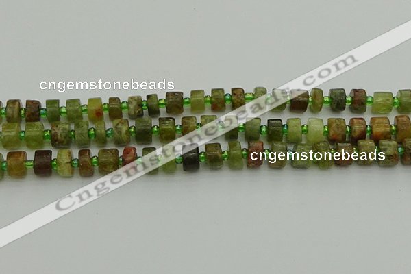 CRB664 15.5 inches 5*8mm tyre green garnet gemstone beads