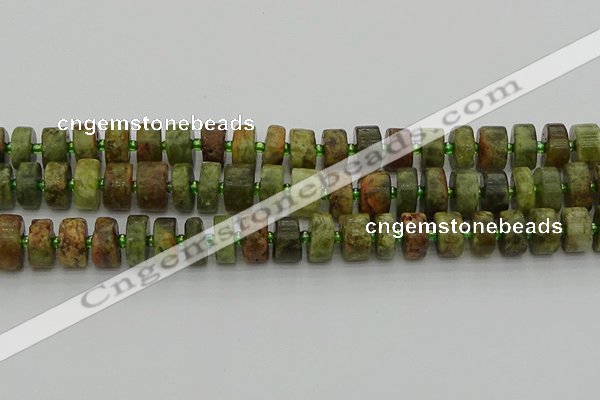 CRB666 15.5 inches 6*12mm tyre green garnet gemstone beads