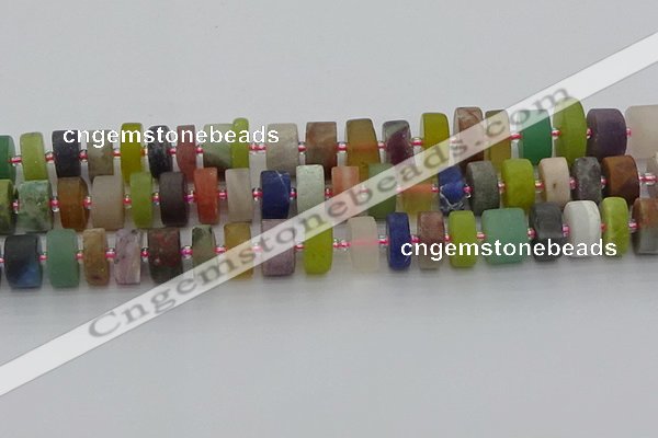 CRB682 15.5 inches 7*14mm tyre matte mixed gemstone beads