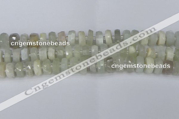 CRB811 15.5 inches 6*12mm faceted rondelle grey moonstone beads