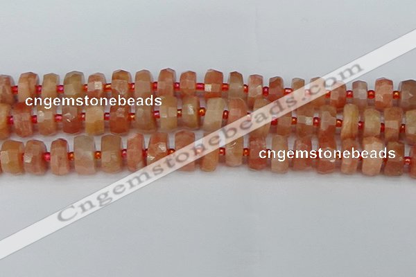 CRB819 15.5 inches 7*12mm faceted rondelle orange moonstone beads