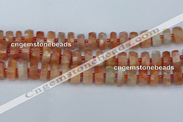 CRB822 15.5 inches 8*18mm faceted rondelle orange moonstone beads