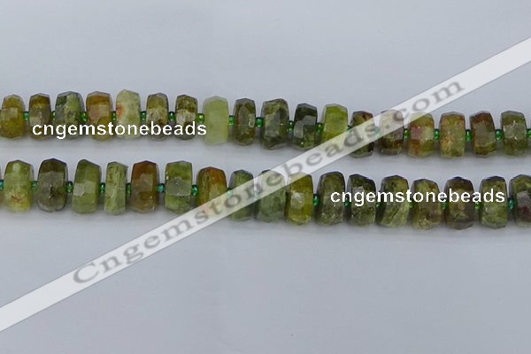 CRB851 15.5 inches 7*12mm faceted rondelle green garnet beads