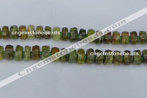 CRB852 15.5 inches 8*14mm faceted rondelle green garnet beads