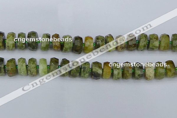 CRB853 15.5 inches 8*16mm faceted rondelle green garnet beads