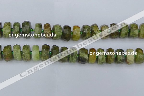 CRB854 15.5 inches 8*18mm faceted rondelle green garnet beads