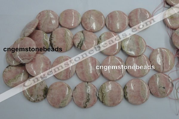 CRC158 15.5 inches 30mm flat round Argentina rhodochrosite beads