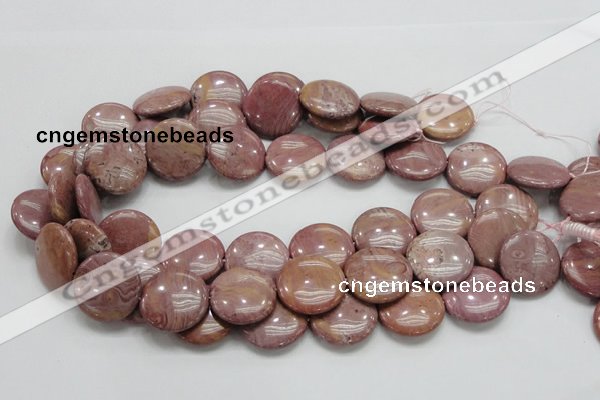 CRC75 15.5 inches 25mm flat round rhodochrosite gemstone beads