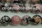 CRD16 15.5 inches 14mm faceted round rhodonite gemstone beads