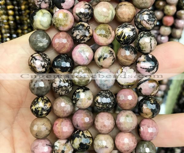CRD376 15 inches 12mm faceted round rhodonite beads wholesale