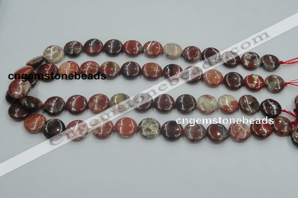 CRE07 16 inches 15mm flat round natural red jasper beads wholesale