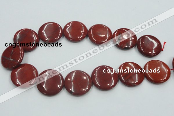 CRE10 16 inches 30mm flat round natural red jasper beads wholesale