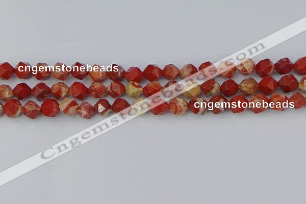 CRE346 15.5 inches 8mm faceted nuggets red jasper beads