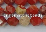 CRE347 15.5 inches 10mm faceted nuggets red jasper beads