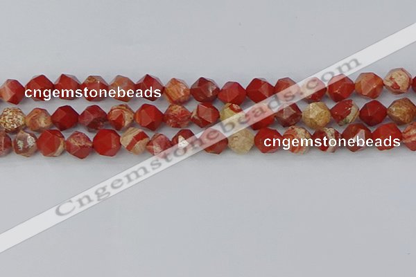 CRE347 15.5 inches 10mm faceted nuggets red jasper beads