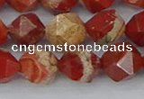 CRE348 15.5 inches 12mm faceted nuggets red jasper beads