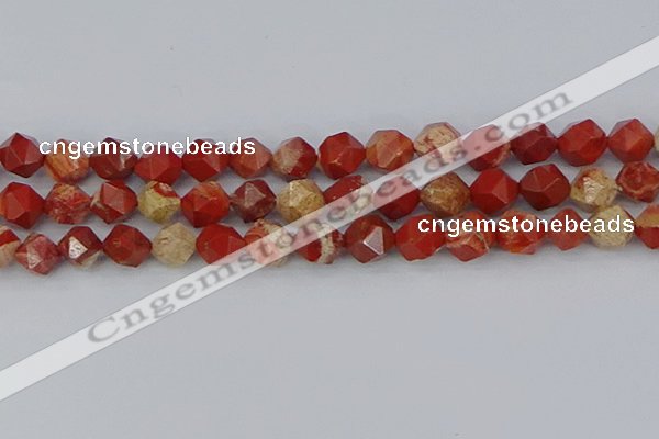 CRE348 15.5 inches 12mm faceted nuggets red jasper beads