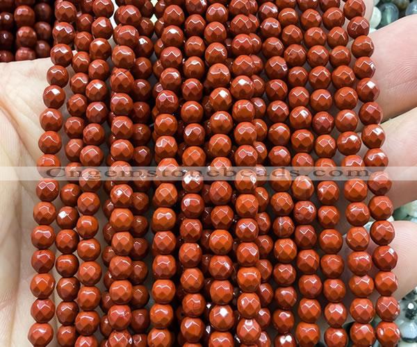 CRE383 15 inches 4mm faceted round red jasper beads wholesale