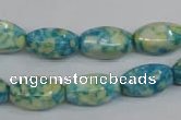 CRF114 15.5 inches 8*14mm rice dyed rain flower stone beads