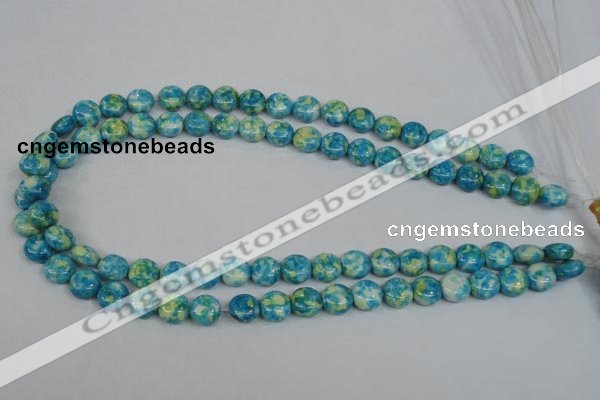 CRF116 15.5 inches 10mm flat round dyed rain flower stone beads