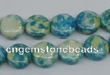 CRF117 15.5 inches 12mm flat round dyed rain flower stone beads