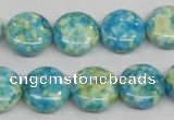 CRF118 15.5 inches 14mm flat round dyed rain flower stone beads