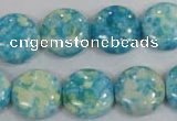 CRF119 15.5 inches 16mm flat round dyed rain flower stone beads