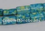 CRF138 15.5 inches 10*15mm flat tube dyed rain flower stone beads