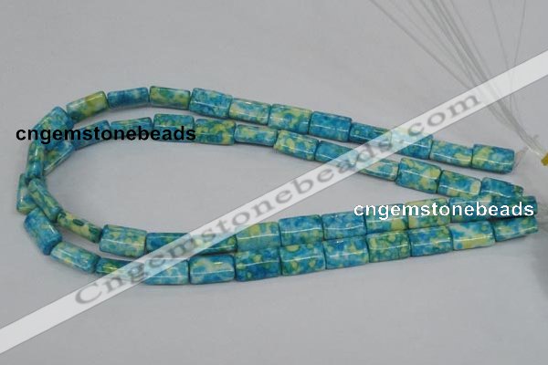 CRF138 15.5 inches 10*15mm flat tube dyed rain flower stone beads