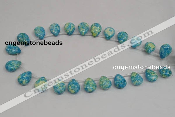 CRF148 Top-drilled 13*18mm flat teardrop dyed rain flower stone beads