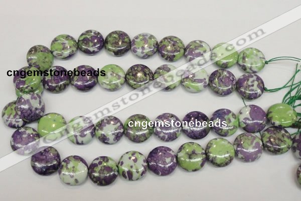 CRF17 15.5 inches 20mm flat round dyed rain flower stone beads