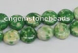 CRF197 15.5 inches 12mm flat round dyed rain flower stone beads