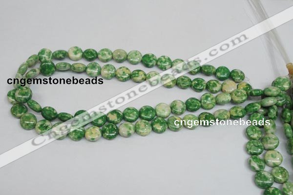 CRF197 15.5 inches 12mm flat round dyed rain flower stone beads