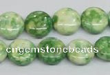 CRF198 15.5 inches 14mm flat round dyed rain flower stone beads