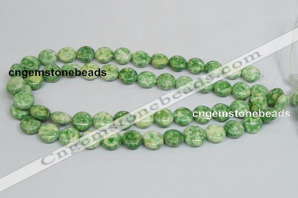 CRF198 15.5 inches 14mm flat round dyed rain flower stone beads