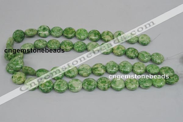 CRF199 15.5 inches 16mm flat round dyed rain flower stone beads