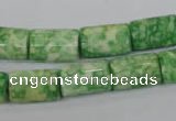 CRF218 15.5 inches 10*15mm flat tube dyed rain flower stone beads
