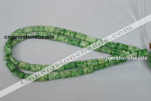 CRF218 15.5 inches 10*15mm flat tube dyed rain flower stone beads