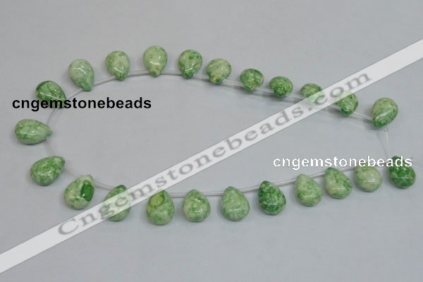 CRF228 Top-drilled 13*18mm flat teardrop dyed rain flower stone beads