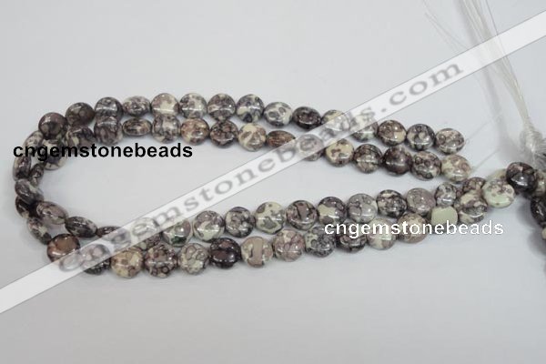 CRF235 15.5 inches 10mm flat round dyed rain flower stone beads