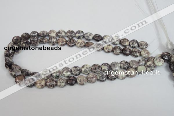 CRF236 15.5 inches 12mm flat round dyed rain flower stone beads
