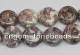 CRF237 15.5 inches 14mm flat round dyed rain flower stone beads