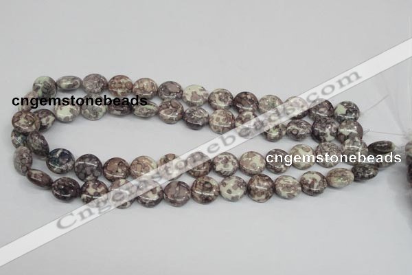 CRF237 15.5 inches 14mm flat round dyed rain flower stone beads
