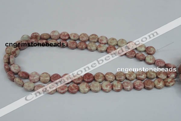 CRF255 15.5 inches 10mm flat round dyed rain flower stone beads