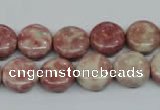 CRF256 15.5 inches 12mm flat round dyed rain flower stone beads