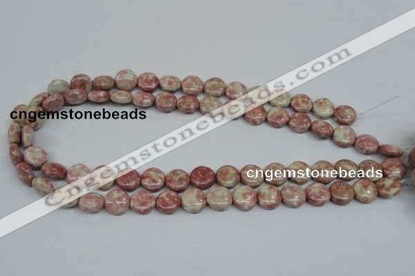 CRF256 15.5 inches 12mm flat round dyed rain flower stone beads