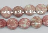 CRF257 15.5 inches 14mm flat round dyed rain flower stone beads