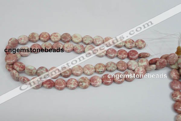 CRF257 15.5 inches 14mm flat round dyed rain flower stone beads