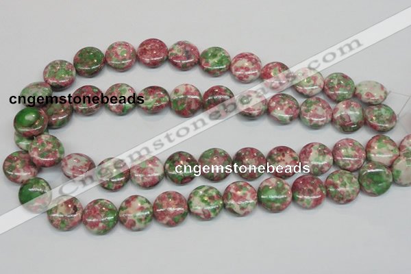 CRF32 15.5 inches 16mm flat round dyed rain flower stone beads
